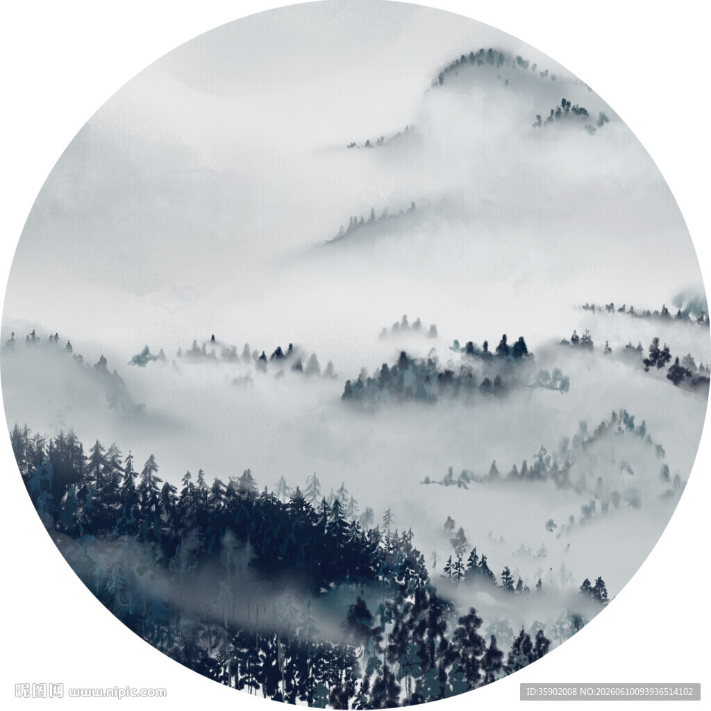 水墨山水间的朦胧景致
