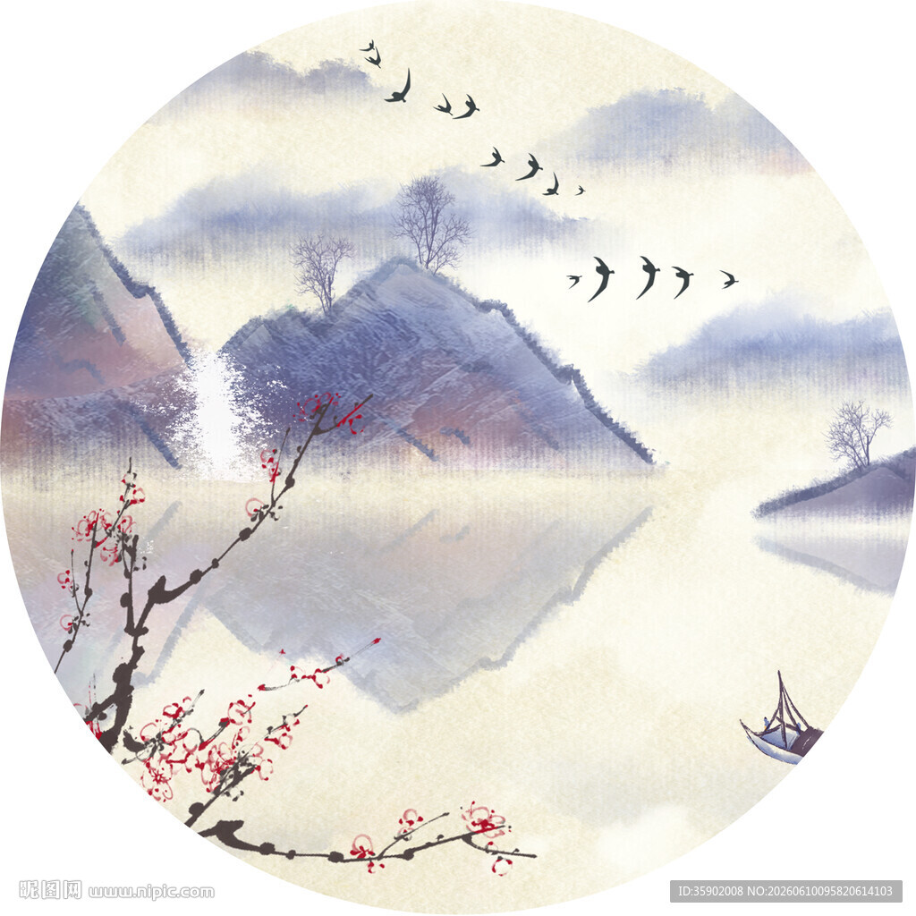 水墨山水间的春日诗意景
