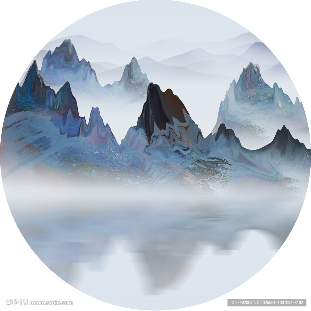 水墨山水圆形意境图