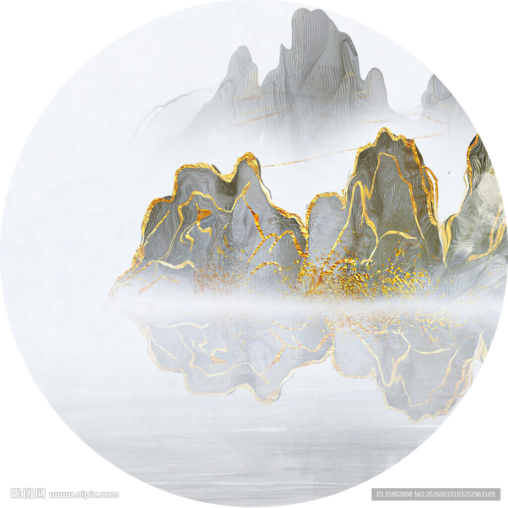 水墨山水圆形艺术画作