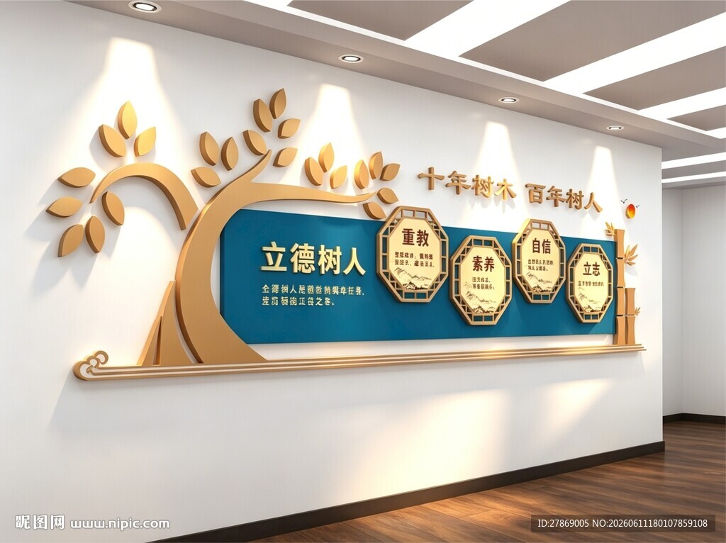 十年树木百年人学校园标语文化墙