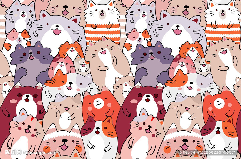 可爱猫狗图案无缝背景图