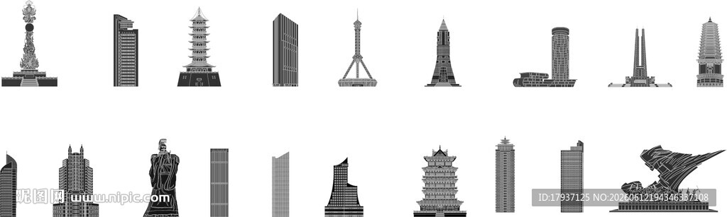 河北城市建筑剪影景点
