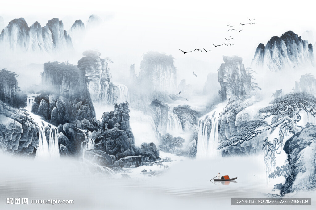 中式屏风山水画