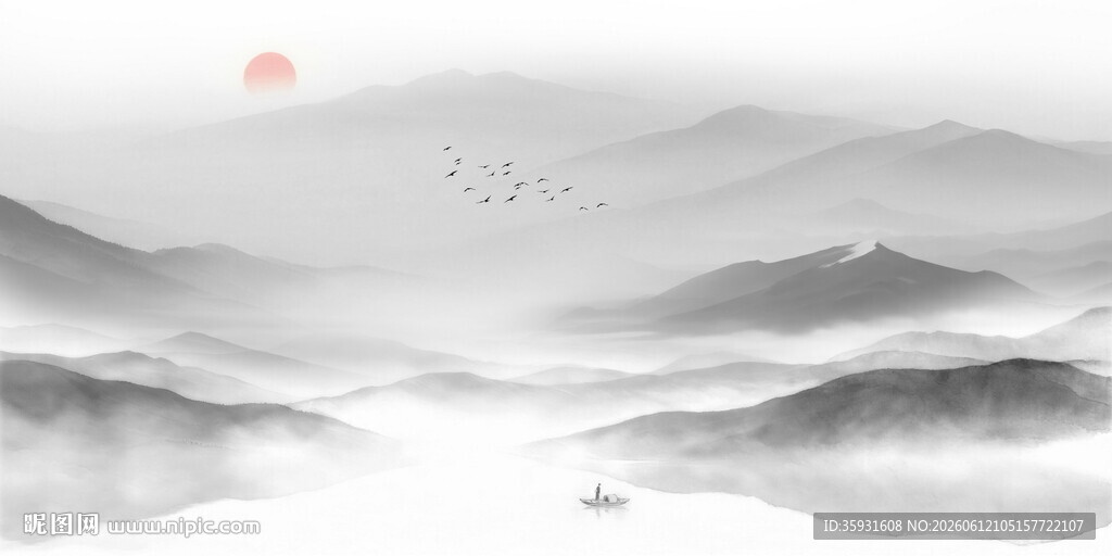 禅意水墨山水画