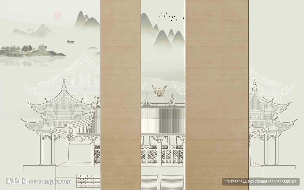 中式山水建筑装饰画