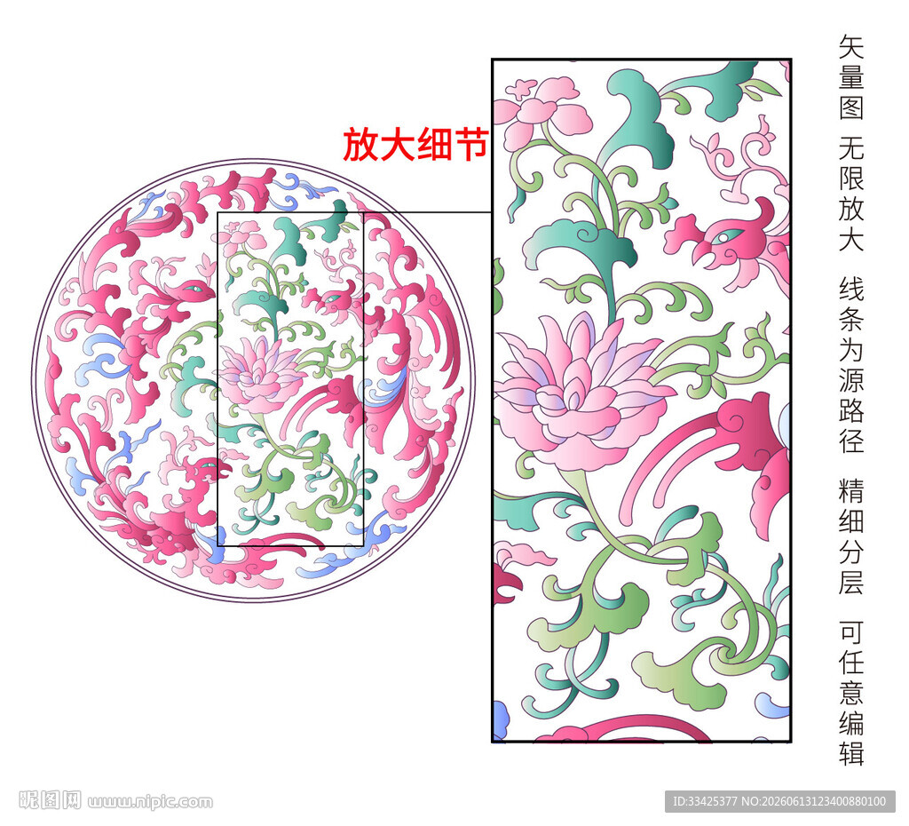 矢量传统吉祥凤凰粉彩景泰蓝纹饰