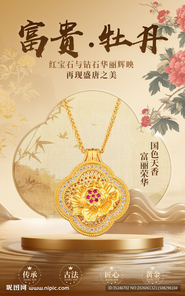 奢华牡丹金项链 