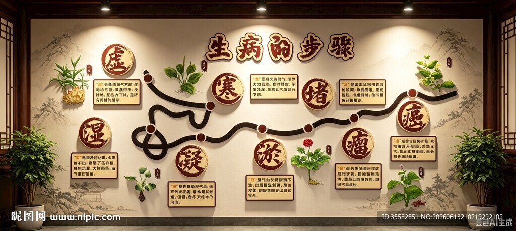 生病的步骤中医解释养生文化墙