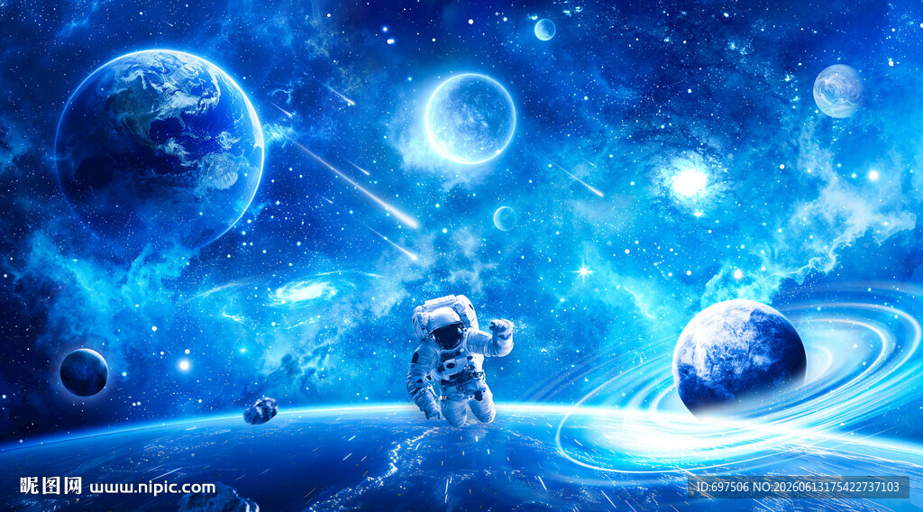 璀璨银河宇航员太空星球宇宙背景