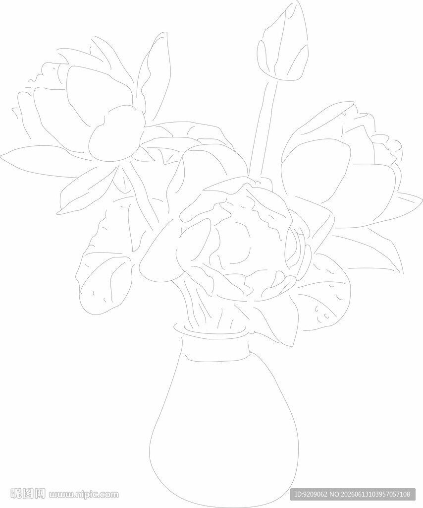 花瓶中的花卉线条图
