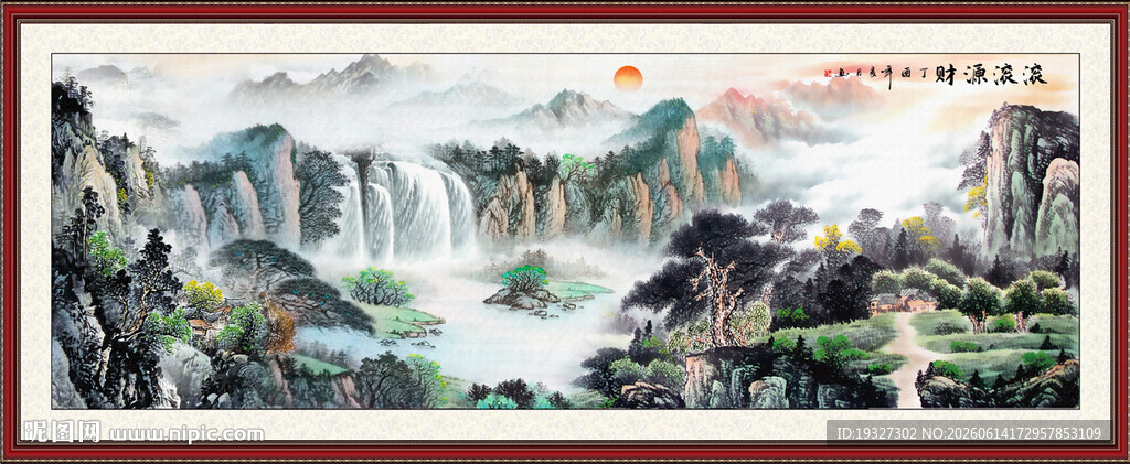 沙发背景画青绿山水