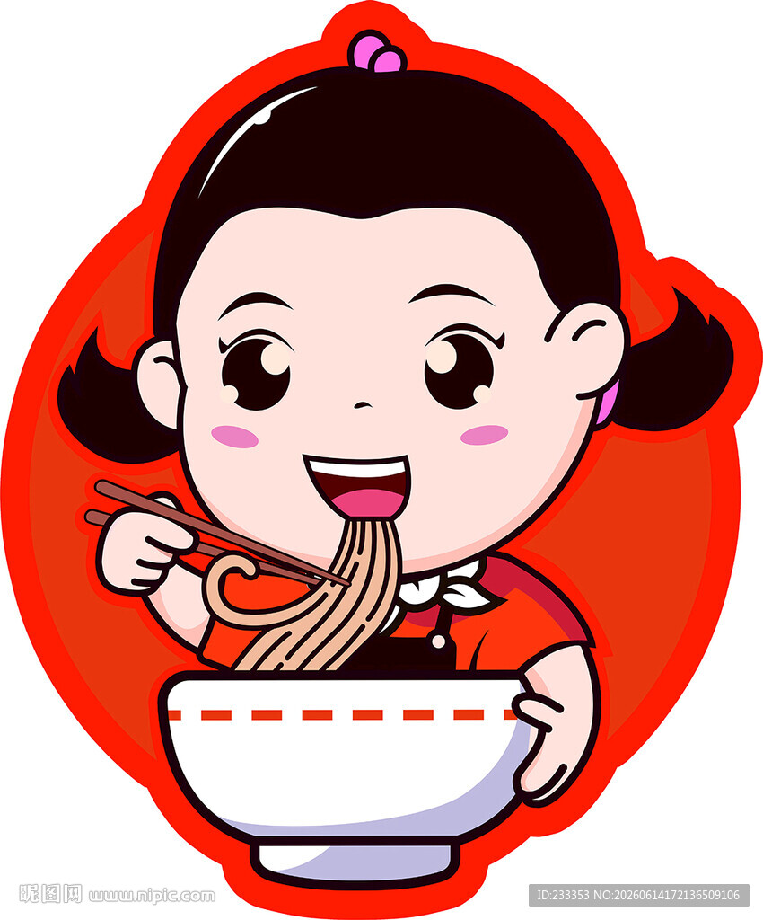吃面的卡通女孩