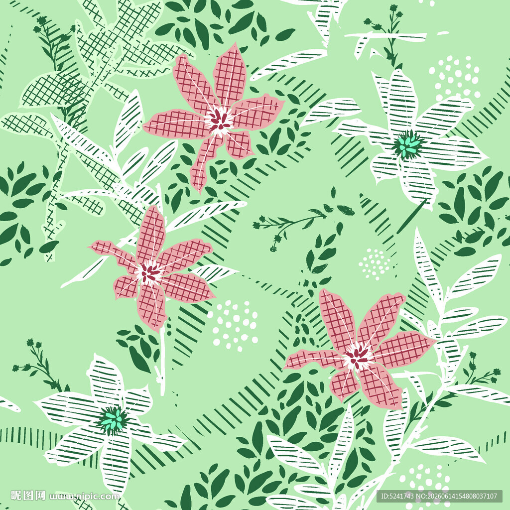 清新绿植花卉图案背景