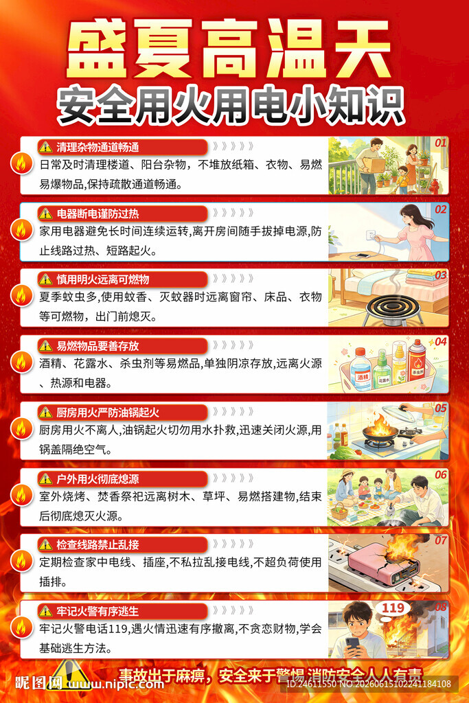 夏季家庭消防安全知识海报