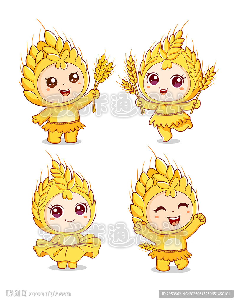 可爱小麦精灵麦穗卡通形象集合