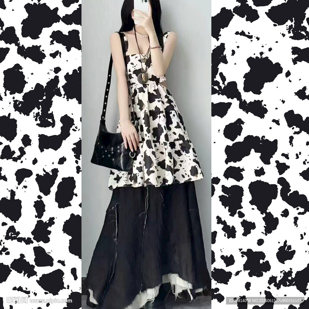黑白印花裙装时尚穿搭