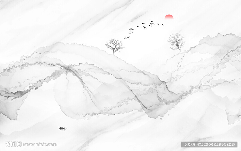 大理石纹水墨山水画