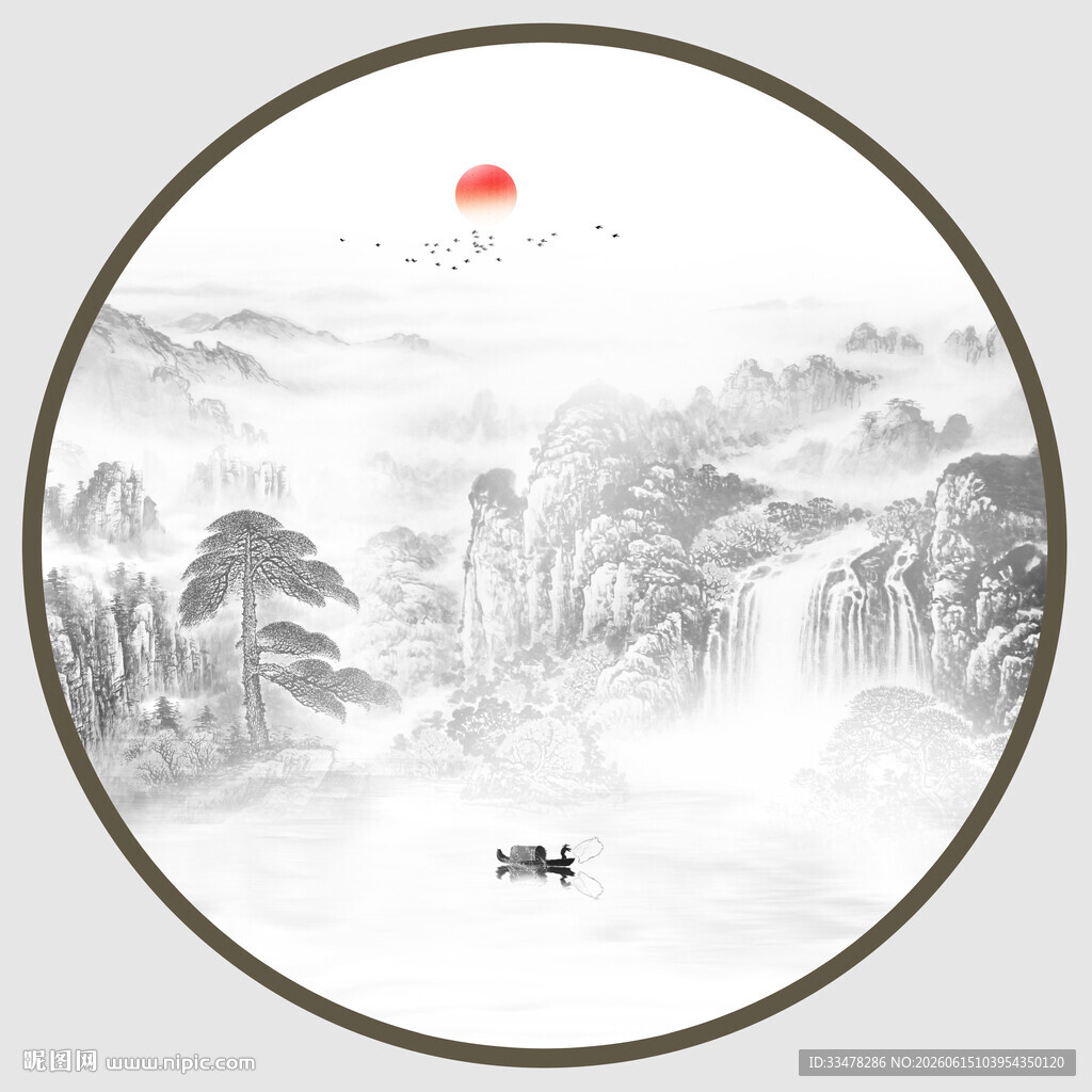 圆形新中式山水画