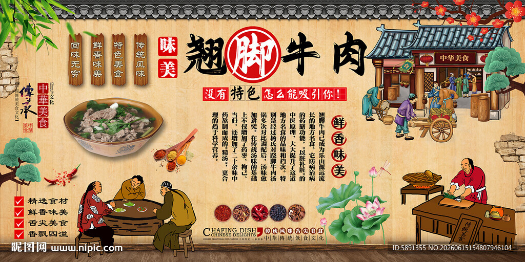 翘脚牛肉背景墙