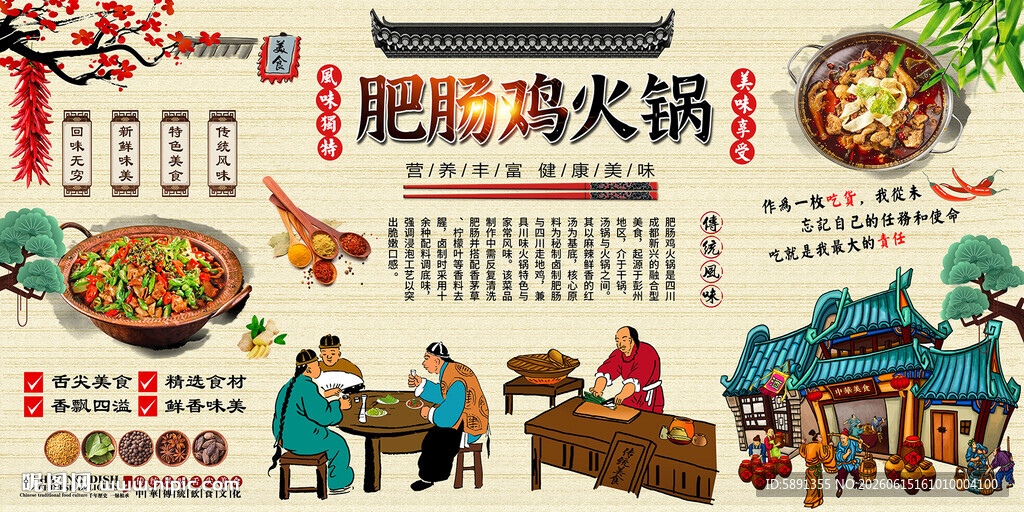 肥肠鸡火锅背景墙