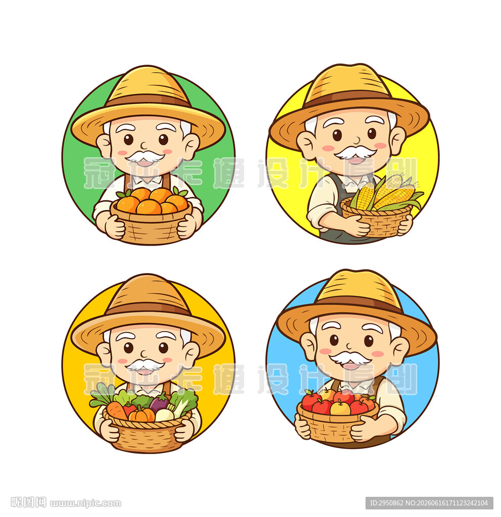 卡通农夫头像农民形象插画