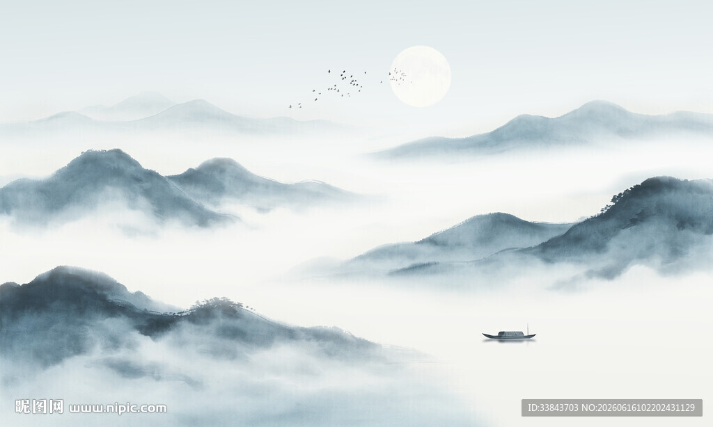 禅意水墨山水画