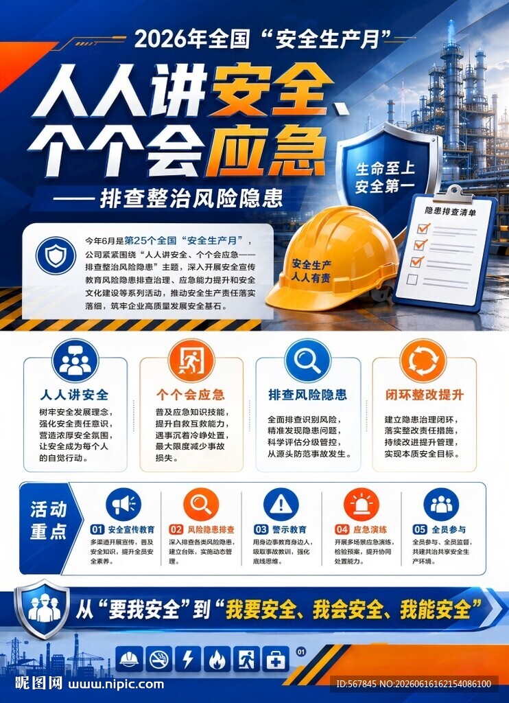 人人讲安全个个会应急海报