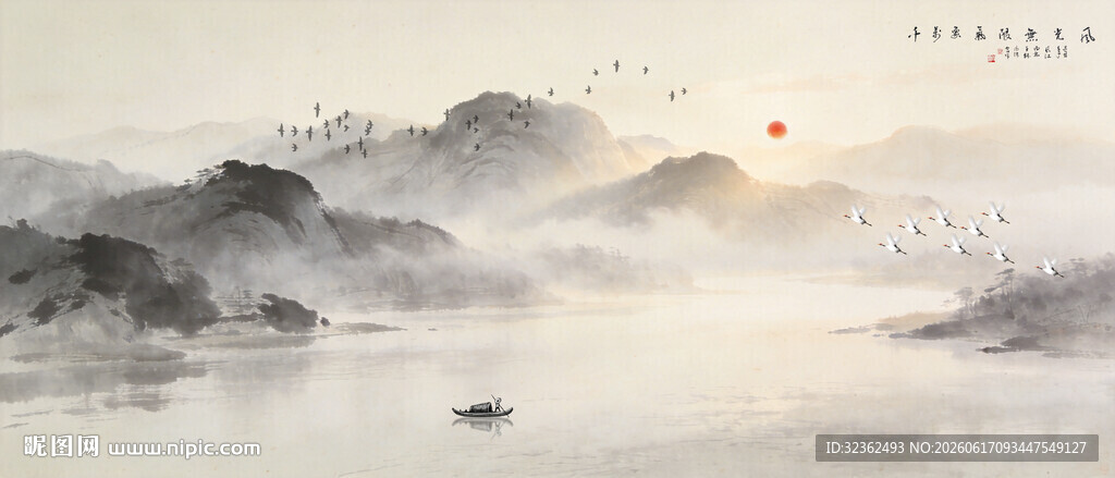 水墨画 床头背景