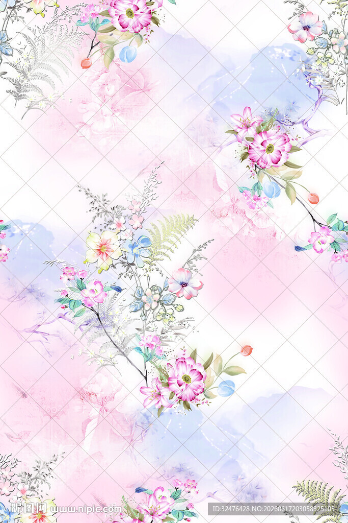梦幻水彩花卉图案背景