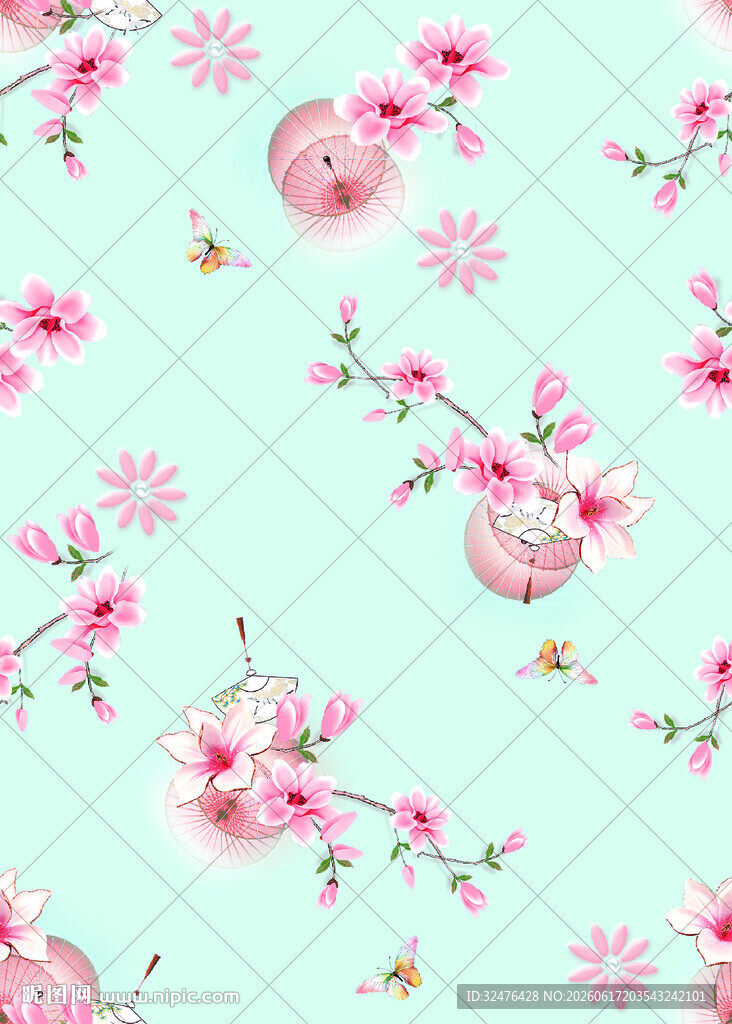 粉色花朵小猪清新图案