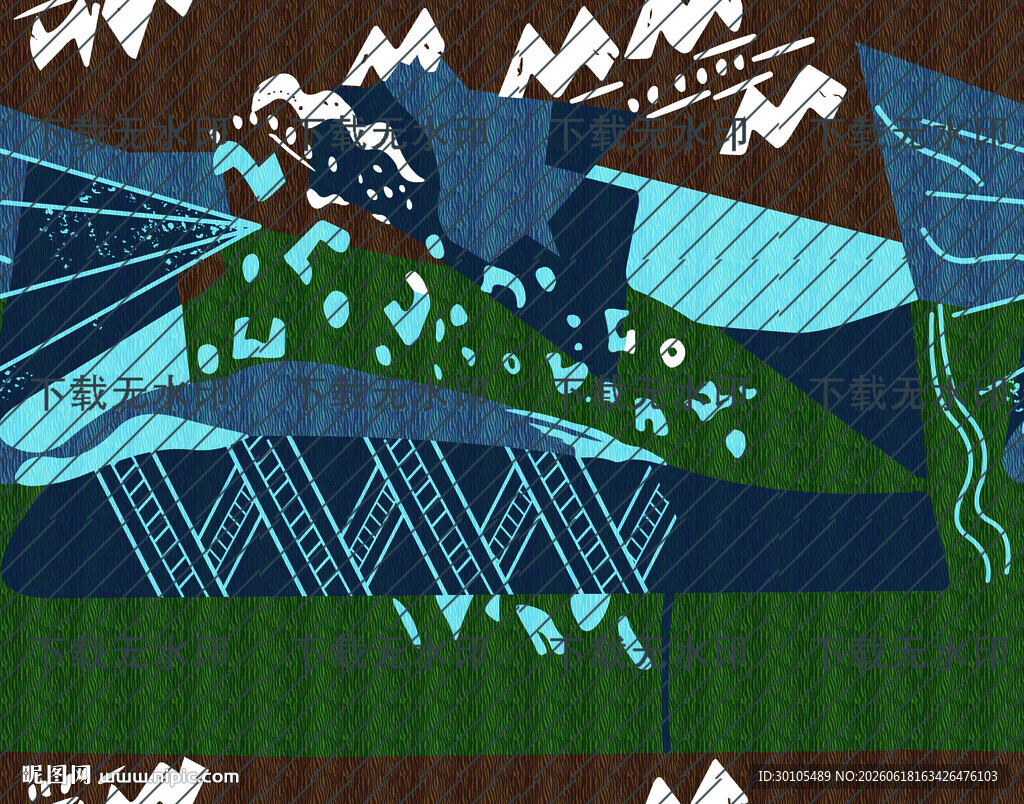 梦幻山川飞鸟插画景观
