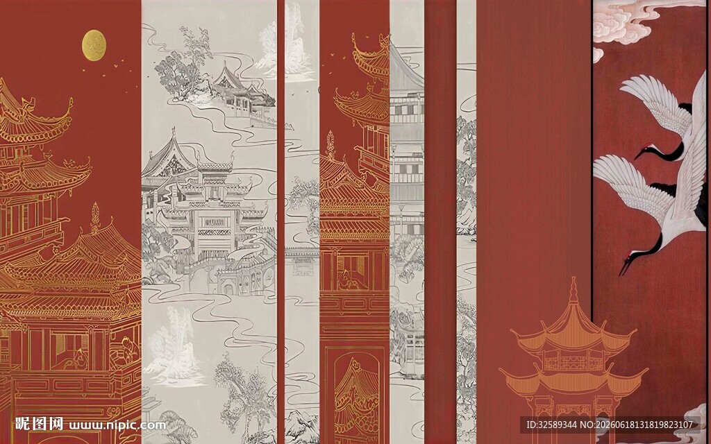 古风中式拼接风景图合层