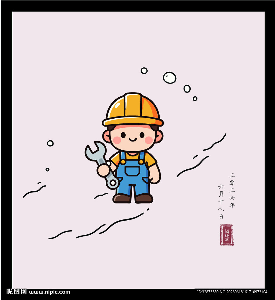 手绘矢量图插画卡通工人形象插画