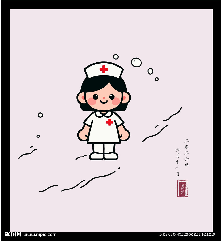 手绘矢量图插可爱卡通小护士形象