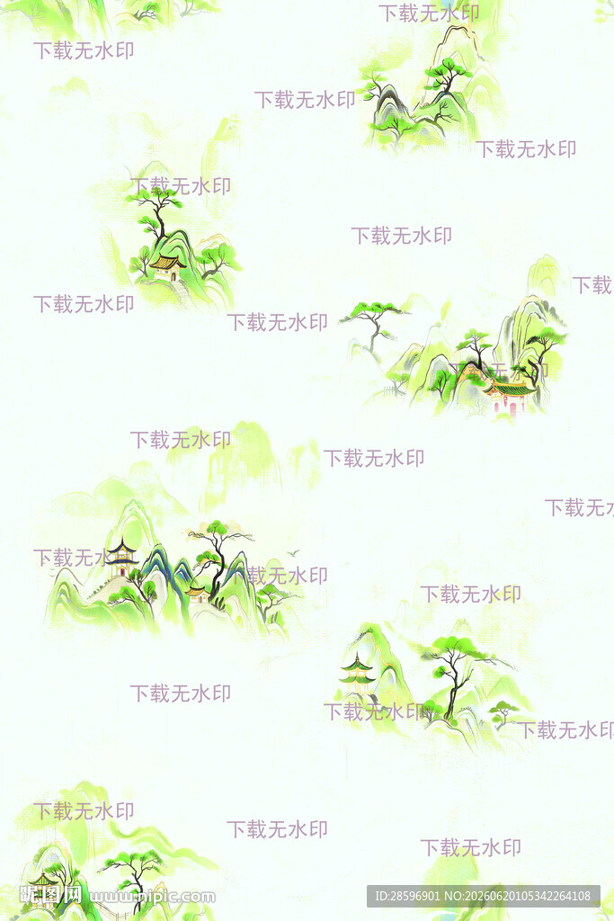 清新水墨风绿植图案背景