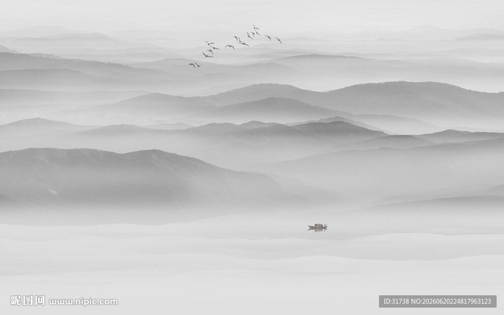 新中式壁画山水画电视背景墙