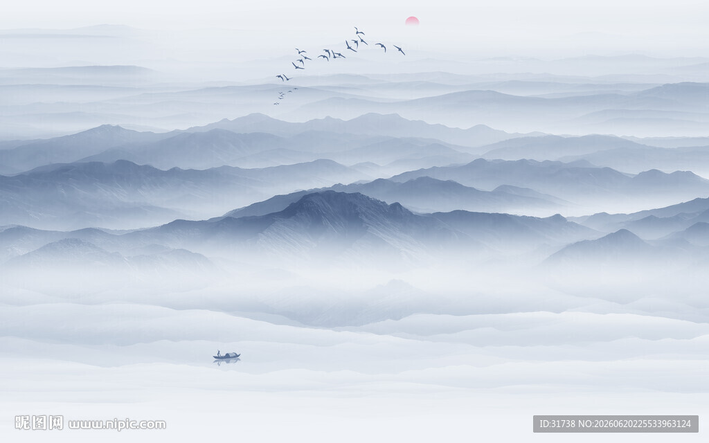 新中式屏风隔断水墨山水画背景墙