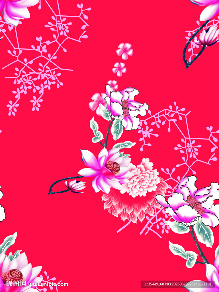 红色花卉蝴蝶精美图案