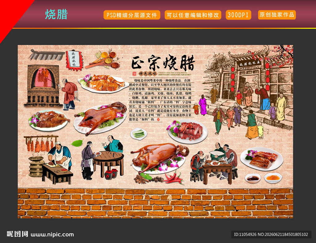 港式烧腊餐厅腊味工装背景墙