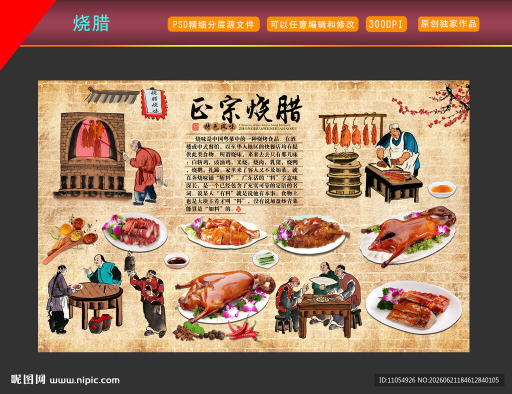 港式烧腊餐厅腊味工装背景墙