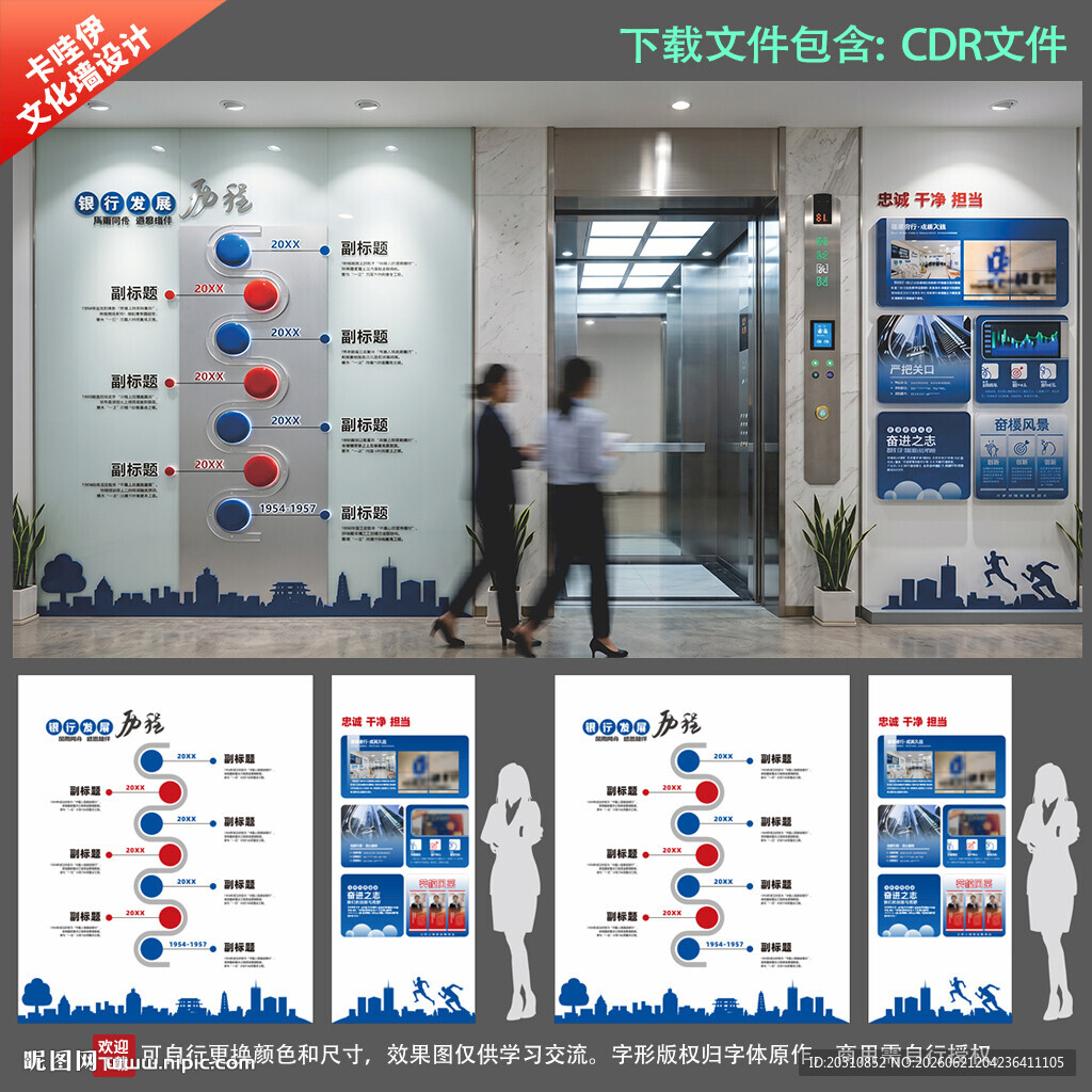 银行发展历程双栏文化墙