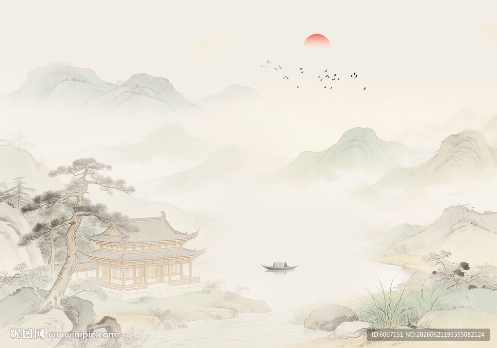 中式古风古典山水画背景