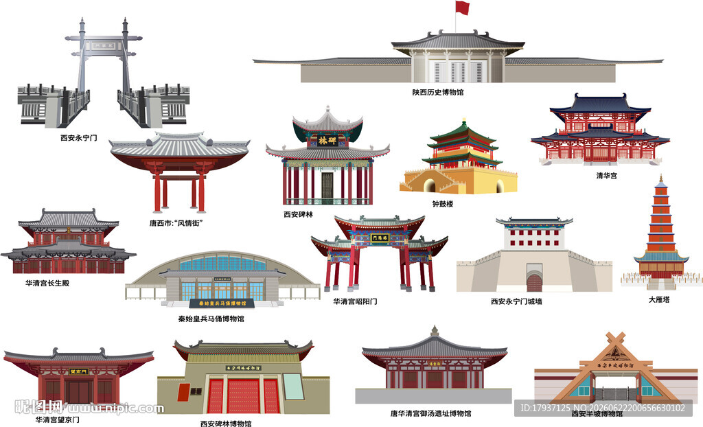 西安城市建筑剪影景点