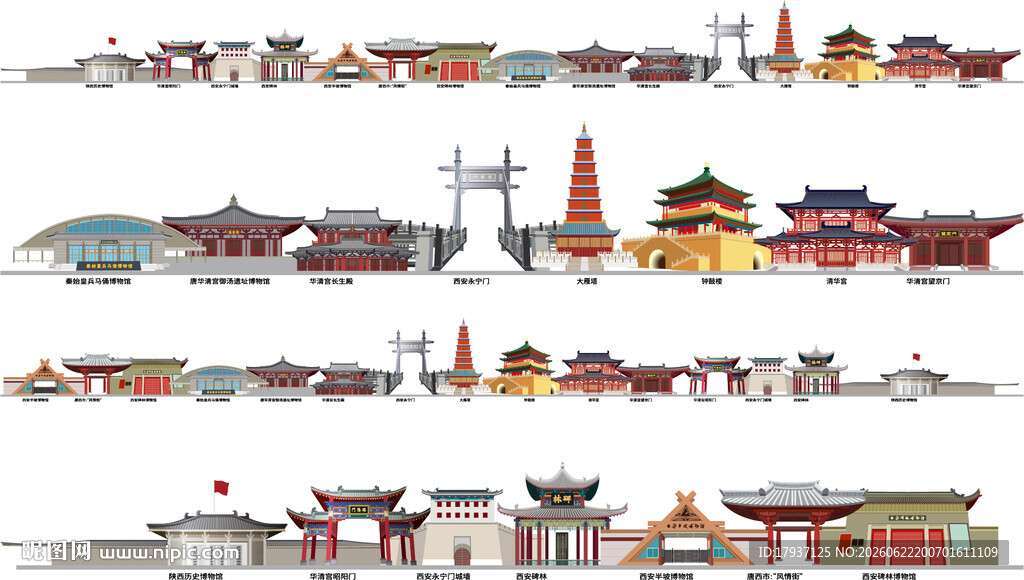 西安城市建筑剪影景点