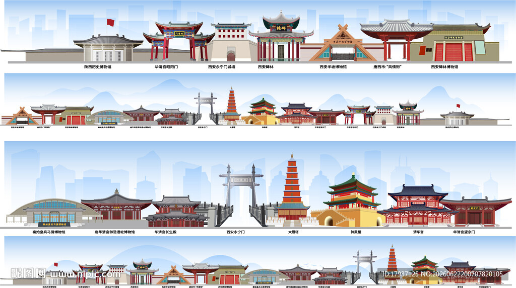 西安城市建筑剪影景点