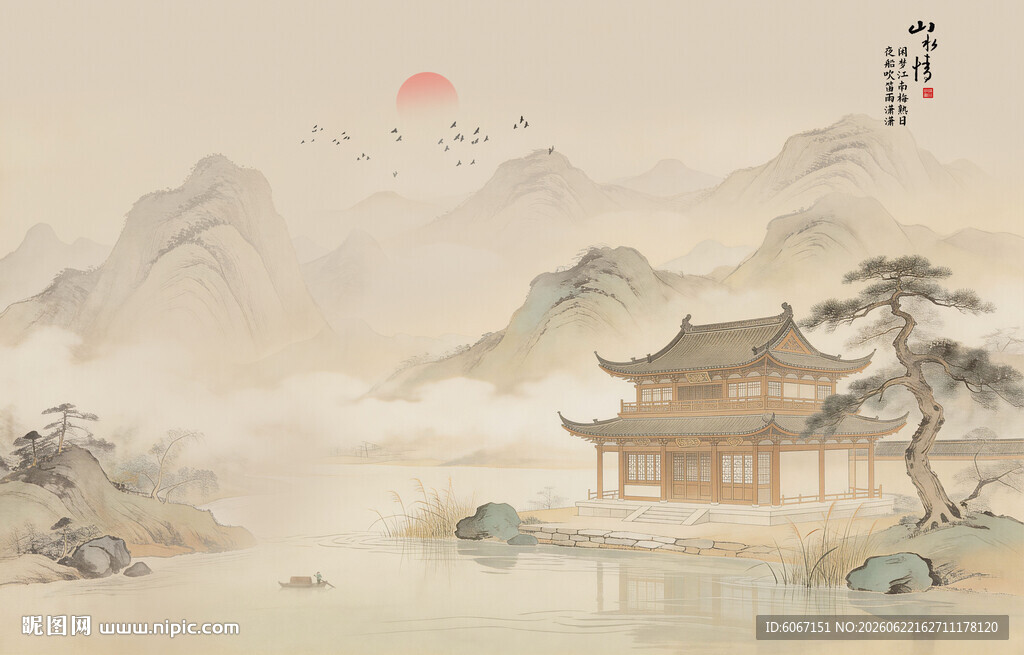 中式古风古典山水画背景