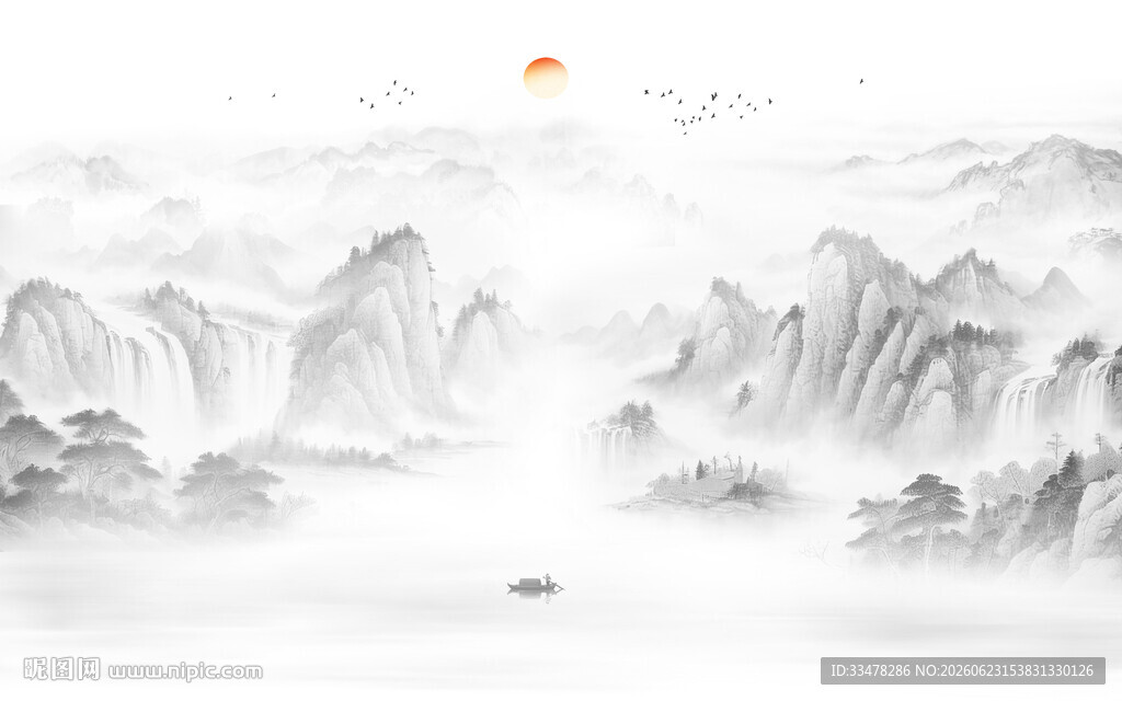 中式屏风山水画