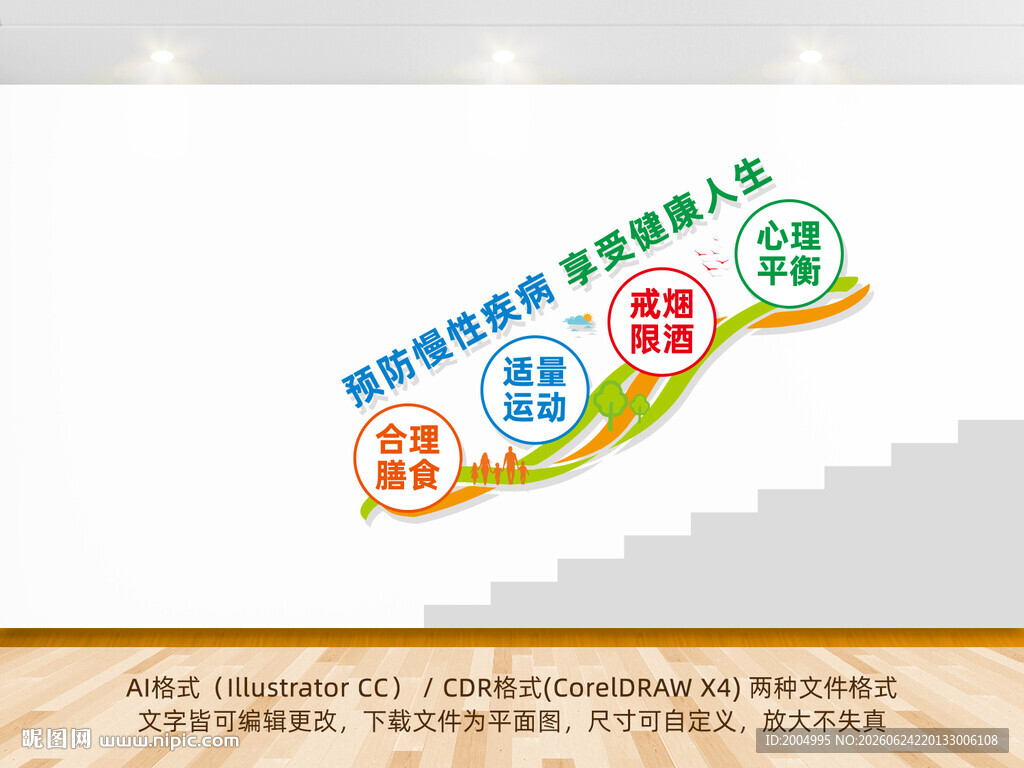 预防慢性疾病楼梯文化墙