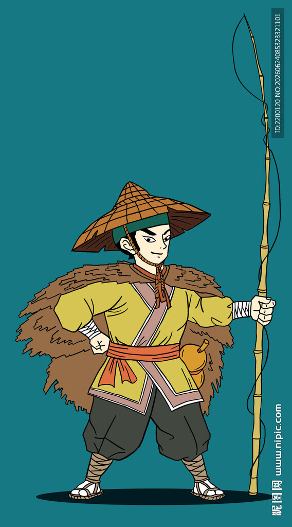古代钓鱼持竿侠客形象
